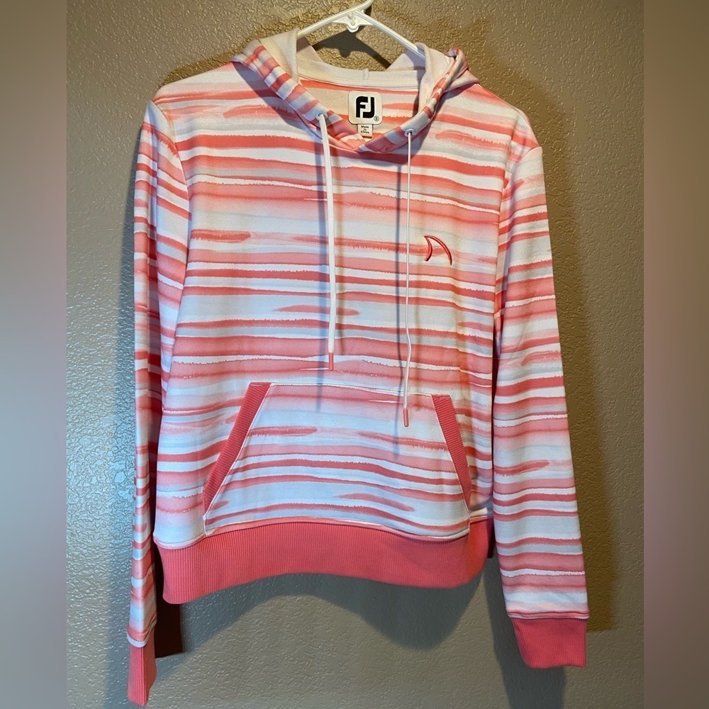 Women's FootJoy NWT Pink and White Striped Hoodie -Sz S